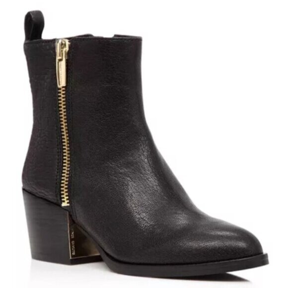 Vince Camuto Shoes - VINCE CAMUTO Imala Double Zip Mid Heel Booties Leather Moto Boots Punk Black 7